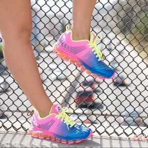 pink blue and yellow sneakers